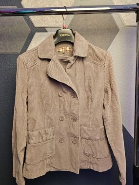 Taupe Corduroy Double-Breasted Blazer Jacket